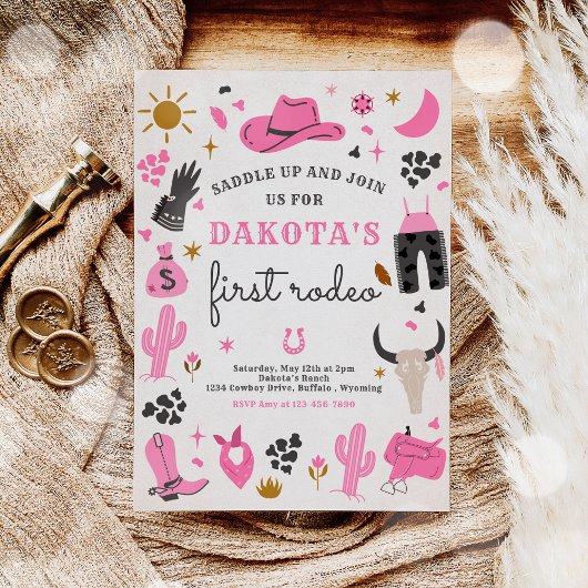 女性のカーボーイワイルドウエストロデオランチバースデーパーティー 招待状