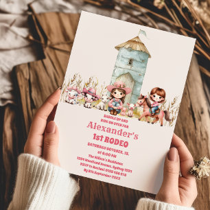 女性のカーボーイワイルドウエストロデオランチバースデーパーティー 招待状