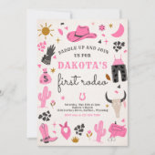 女性のカーボーイワイルドウエストロデオランチバースデーパーティー 招待状 (正面)