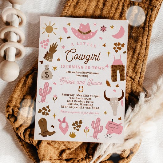 女性のカーボーイワイルドウエストロデオランチベビーシャワー 招待状
