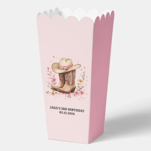 女性のカーボーイワイルドフラワーズバッシュ誕生日 | ピンクの西 フェイバーボックス (裏面)