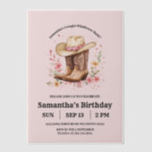 女性のカーボーイワイルドフラワーズバッシュ誕生日 | ピンクの西 ベラム紙招待状 (正面)