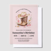 女性のカーボーイワイルドフラワーズバッシュ誕生日 | ピンクの西 ベラム紙招待状 (オフセット)