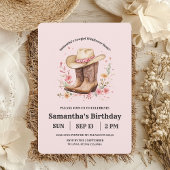 女性のカーボーイワイルドフラワーズバッシュ誕生日 | ピンクの西 招待状