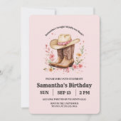 女性のカーボーイワイルドフラワーズバッシュ誕生日 | ピンクの西 招待状 (正面)