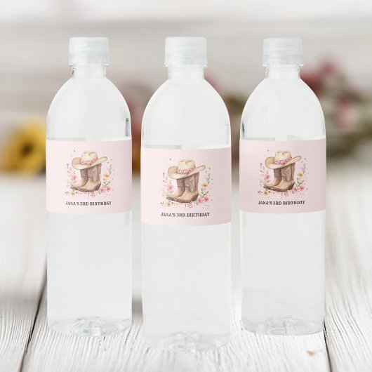 女性のカーボーイワイルドフラワーズバッシュ誕生日 ペットボトルラベル