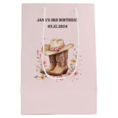 女性のカーボーイワイルドフラワーバッシュ誕生日ピンク | 西部 ミディアムペーパーバッグ (裏面)