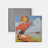 女性のカーボーイヴィンテージのピン留め マグネット (正面/裏面)