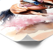 女性のカーボーイ乗馬オンビーチバイ海 ポスター (角)