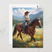女性のカーボーイ乗馬ハガキ ポストカード (正面/裏面)