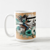 女性のカーボーイ乗馬フローラと西部 コーヒーマグカップ (左)