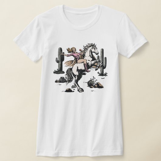 女性のカーボーイ乗馬 Tシャツ (レイダウン)
