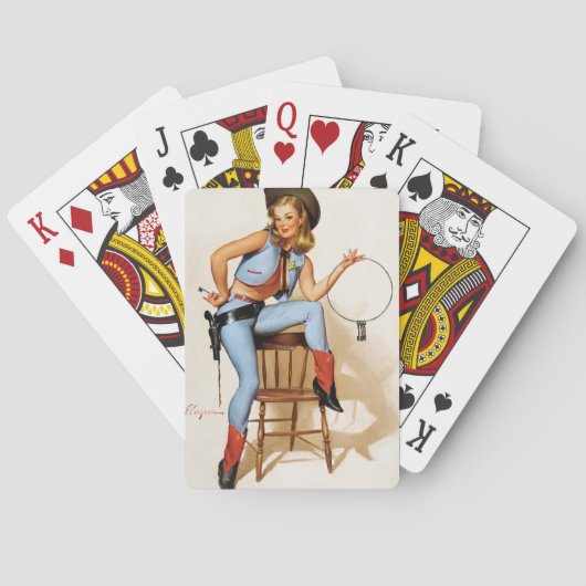 女性のカーボーイ代理のピン留め トランプ (裏面)