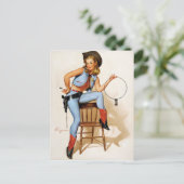 女性のカーボーイ代理のピン留め ポストカード (スタンド正面)