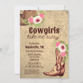 女性のカーボーイ先誕生日素朴ピンクフローラ 招待状 (正面)