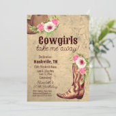 女性のカーボーイ先誕生日素朴ピンクフローラ 招待状 (スタンド正面)
