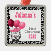 女性のカーボーイ初の名前付きクリスマス メタルオーナメント (正面)
