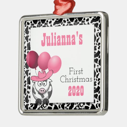 女性のカーボーイ初の名前付きクリスマス メタルオーナメント (左)