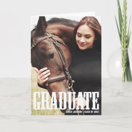 女性のカーボーイ卒業写真カントリー卒業生折り畳み 案内状 (正面)