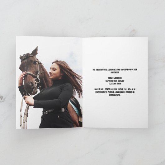 女性のカーボーイ卒業写真カントリー卒業生折り畳み 案内状 (内部)