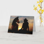 女性のカーボーイ及び馬悔やみや弔慰の馬札の紛失 カード (黄色い花)