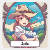 女性のカーボーイ名タグカスタム付き！ スクエアシール (正面)