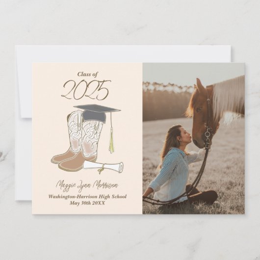 女性のカーボーイ国の写真の卒業発表 招待状 (正面)