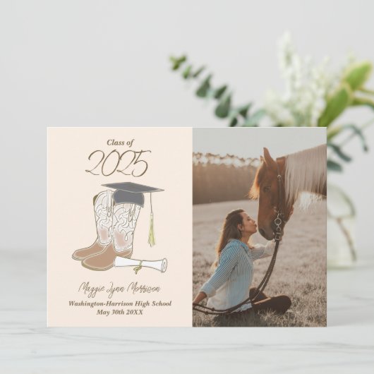 女性のカーボーイ国の写真の卒業発表 招待状 (スタンド正面)