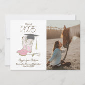 女性のカーボーイ国の写真卒業発表ピンク 招待状 (正面)