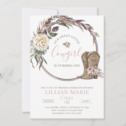 女性のカーボーイ国素朴誕生日招待状 招待状 (正面)