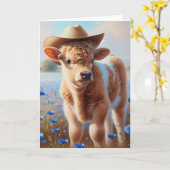 女性のカーボーイ子牛の牧草地とうもろこし花 カード (黄色い花)