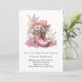 女性のカーボーイ帽子とブーツお祝いベビーシャワー 招待状 (スタンド正面)