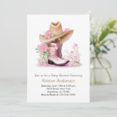 女性のカーボーイ帽子とブーツ水色ドリーム赤ちゃんシャワー 招待状 (スタンド正面)