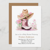 女性のカーボーイ帽子とブーツ水色ドリーム赤ちゃんシャワー 招待状 (正面/裏面)