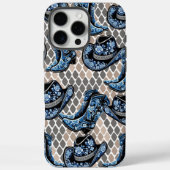 女性のカーボーイ帽子とブーツ、黒と青のバラパターン Case-Mate iPhoneケース (裏面)
