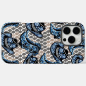 女性のカーボーイ帽子とブーツ、黒と青のバラパターン Case-Mate iPhoneケース (裏面 (横))