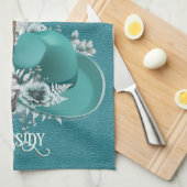 女性のカーボーイ引用文ターコイズレザーカウボーブーツハット キッチンタオル (四つ折り)