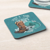 女性のカーボーイ引用文ターコイズレザーカウボーブーツハット コースター (左側)