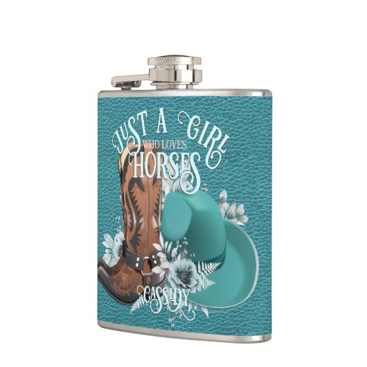 女性のカーボーイ引用文ターコイズレザーカウボーブーツハット フラスク (左)