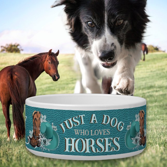 女性のカーボーイ引用文ターコイズレザーカウボーブーツハット ボウル (Cowgirl quote turquoise leather cowboy boots hat pet bowl for ranch dog, barn dog, cattle dog)