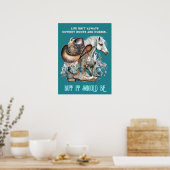 女性のカーボーイ引用文馬カウボーイブーツハットフローラ ポスター (キッチン)