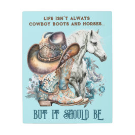 女性のカーボーイ引用文馬カウボーイブーツハットフローラ メタルプリント