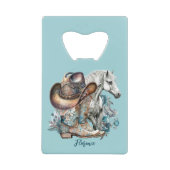 女性のカーボーイ引用文馬カウボーイブーツフローラ西部 クレジットカード栓抜き (正面)