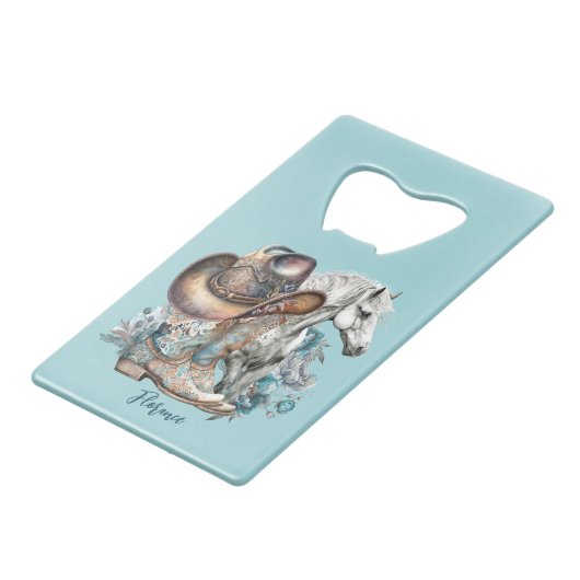 女性のカーボーイ引用文馬カウボーイブーツフローラ西部 クレジットカード栓抜き (正面アングル)