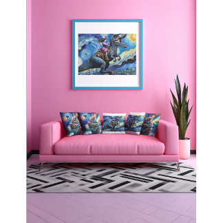 女性のカーボーイ彗星 – 天空の乗りポスター 箔ポスター