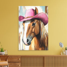 女性のカーボーイ態度：ホットピンクハットホース素朴チャーム キャンバスプリント