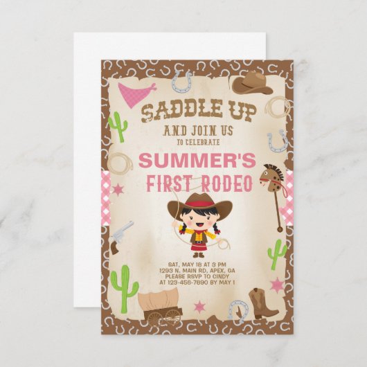 女性のカーボーイ最初のロデオ女の子の誕生日の招待。 招待状 (正面/裏面)