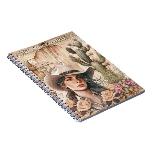 女性のカーボーイ水色サボテンバラフローラ西シック ノートブック (右側)