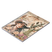 女性のカーボーイ水色サボテンバラフローラ西シック ノートブック (左側)