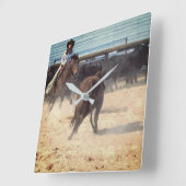 女性のカーボーイ烏口分離牛ウェスタン スクエア壁時計 (傾斜)